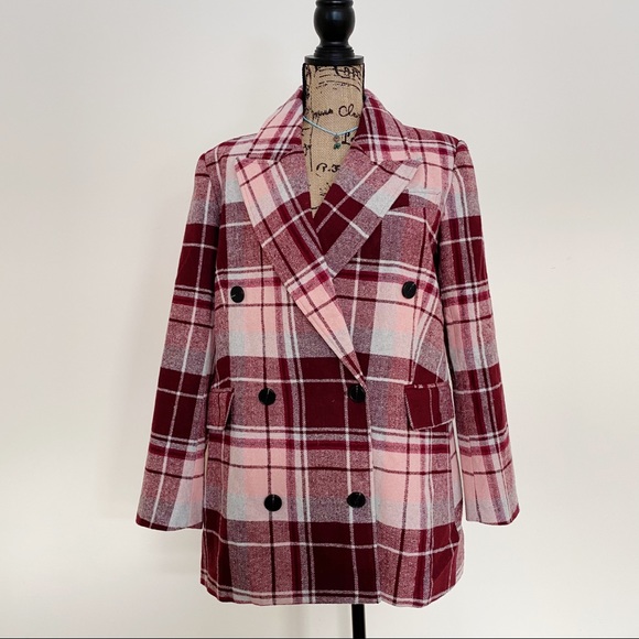 NWT 7 For All Mankind Plaid Oversized Boyfriend Wool Blazer Jacket Pea Coat - Picture 4 of 10